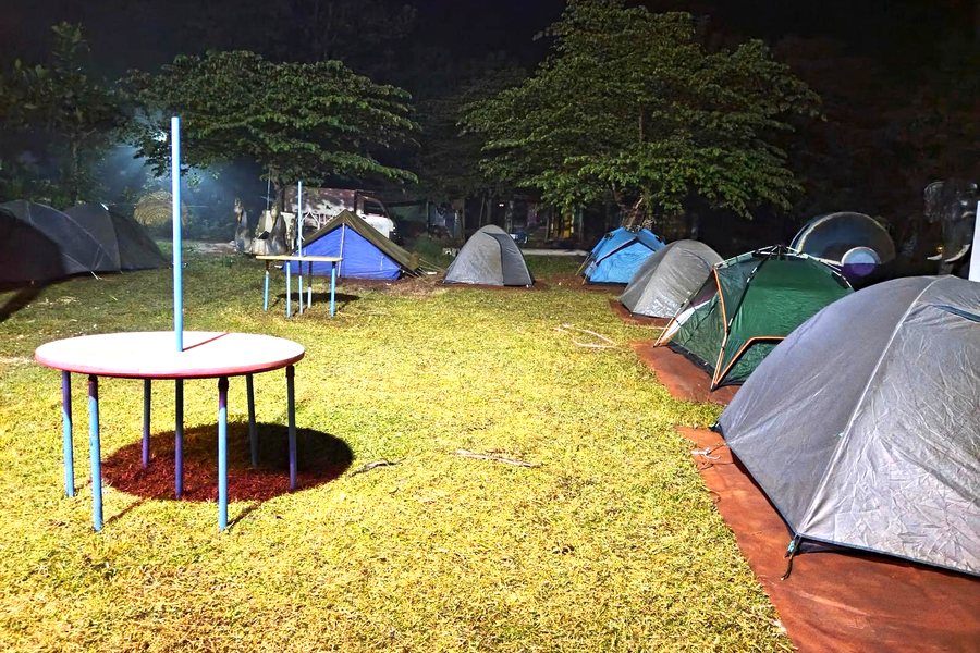 Tents pitched on the resort lawn